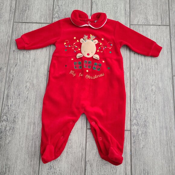 Carter’s Baby Red “My 1st Christmas” Reindeer Footed Velour One-Piece Size 6M - Picture 3 of 7